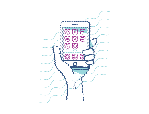 Illustration d'une main tenant un smartphone dont l'écran est flou.